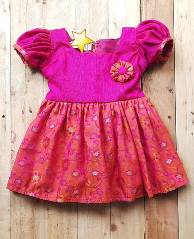 Raw silk yoke frock